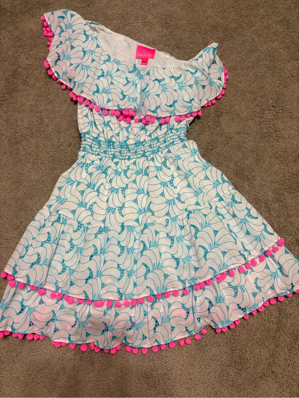 Lilly Pulitzer Addilyn One Shoulder Dress Blue Tropical Swirl Eyelet S